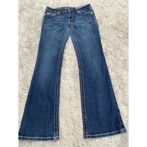 Miss Me Irene Boot Cut Jeans Stretch Flap Pocket Wide Stitch Sz 30